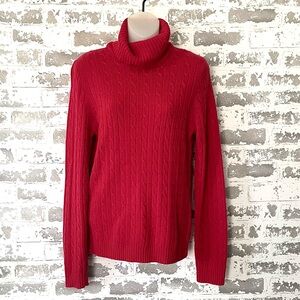 J.Crew Red Cable Knit Turtleneck Sweater Wool Angora Cashmere Blend Size L